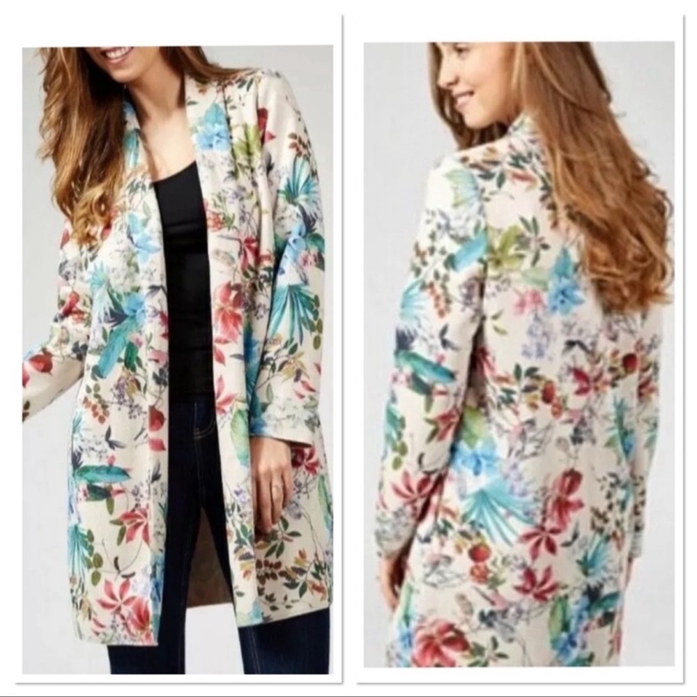 Rino & Pelle Faux Suede Bird Print Floral Duster